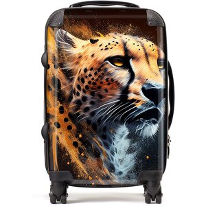 Cheetah Face Splashart Dark Background Suitcase - Yellow / 52l by Warren Reed - Designer