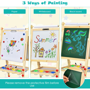 3-in-1 Double-Sided Kids Art Easel with Whiteboard - Brown by Costway