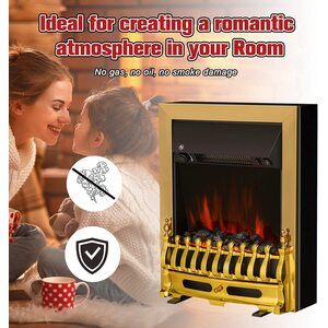 HOMCOM LED Flame Electric Fire Place-Golden - Golden by HOMCOM