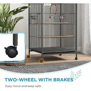 PawHut Bird Cage with Rolling Stand, 48 x 46 x 74cm - Grey by PawHut