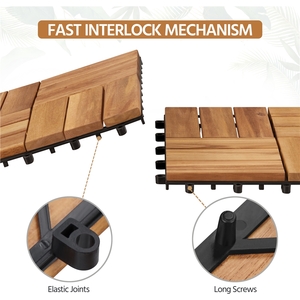 Pack of 27 Interlocking Deck Tiles Waterproof Acacia Wood - Wood by Yaheetech