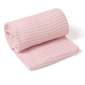 Soft Cotton Cellular Pram Blanket - Pink by Clair de Lune