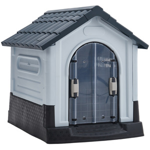 Waterproof Plastic Dog house with Skylight and Air Vents - Black Grey / 84cm by Livingandhome