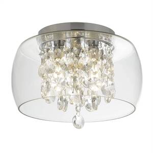 3 Light Bathroom Flush Ceiling Light Chrome, Crystal IP44, G9 - Chrome