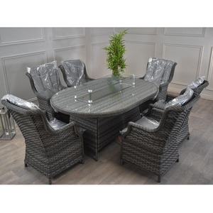 Rattan Garden Set Oval Gas Firepit - Grey by S&S Garden Furniture