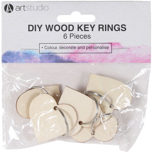 Pack of 6 DIY Wood Key Rings - Wood by Art Studio