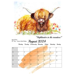 Highland Cows in Watercolour 2024 Calendar by BebesArts