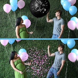 Gender Reveal 36 Inch Balloon Party Pack with Confetti Balloons - Black by DS Living