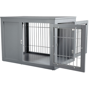 PawHut Dog Crate Furniture Style End Table Pet Cage - Grey by PawHut