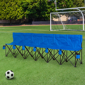 Outsunny Folding Bench Multi Deck Chair With Cup Holder - Blue by Outsunny