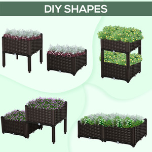 Outsunny Rattan Effect Raised Flower Planter Bed - Brown / Set 2 by Outsunny