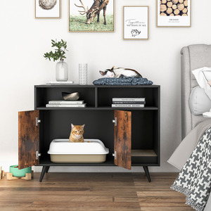 Costway Cat Litter Box Enclosure Cat Furniture End Table Nightstand - Rustic Brown by Costway