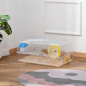 PawHut Portable 2 Storey Hamster Cage with Running Wheel Drinker Feeding Bowl - Transparent by PawHut