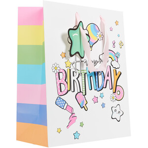 Pack of 2 Pastel Bday Large Gift Bags - White