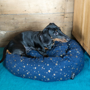 Round Donut Gold Star Anti Anxiety Bed - Blue by Starry Nights
