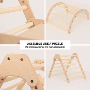 Wooden 3-in-1 Toddler Climbing Gym Indoor Kids Climbing Set - Natural by NOVECRAFTO