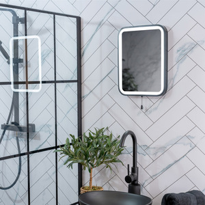 Battery Operated IP44 Rated Bathroom Mirror with Pull Cord - Black by ValueLights