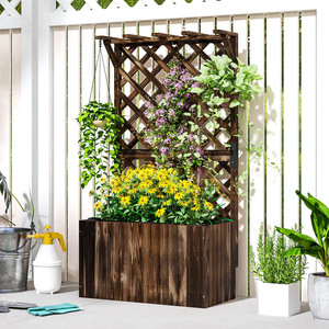Outsunny Wooden Raised Garden Planter Box with Trellis - Carbonised finish by Outsunny