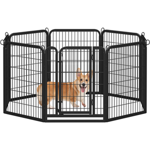 8 Panels Metal Dog Playpen Pet Exercise Barrier - Black / Medium by Yaheetech