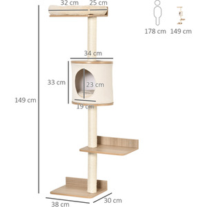 PawHut Wall-Mounted Cat Tree Shelter with Cat House - Brown by PawHut