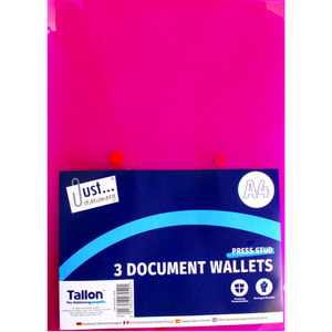 3 Document Wallets Press Stud - Multi