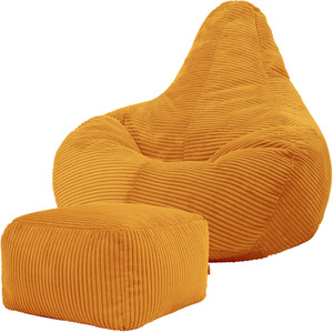 icon Dalton Gaming Bean Bag Chair and Footstool, Corduroy - Ochre Yellow by icon