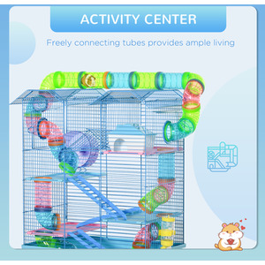 Pawhut 5 Tier Small Animal Cage with Exercise Wheels - Blue by Pawhut