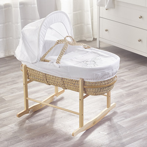 White Teddy Wash Day Moses Basket with Natural Rocking Stand - White by Kinder Valley