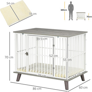 PawHut Dog Crate Furniture Pet Kennel with Cushion - Grey / 64.5cm by PawHut
