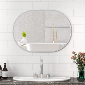 Runway Oval Bathroom Mirror - White by Costway