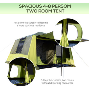 Outsunny Two Room Tunnel Tent with Porch for 4-8 Man - Yellow by Outsunny
