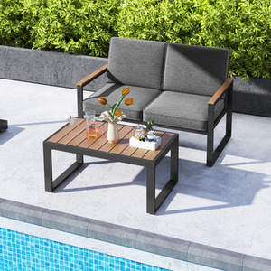 2 Piece Patio Aluminium Furniture Set - Grey by Costway