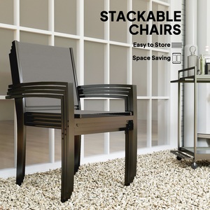 Outsunny 5 Piece Garden Furniture Set with 4 Stackable Chairs - Dark Grey by Outsunny