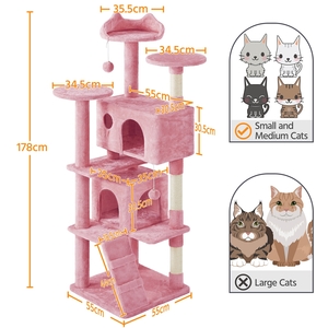 Multilevel Cat Tree with Scratching Posts - Pink / 178cm by Yaheetech