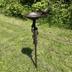 Ornate Cast Iron Bird Bath Ground Stake - Bronze by Selections