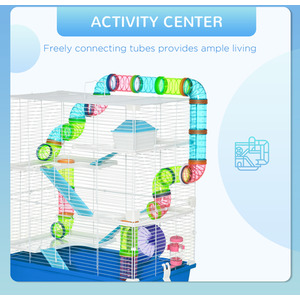 PawHut Large Pet House Cage with Tunnel Tube - Blue by PawHut