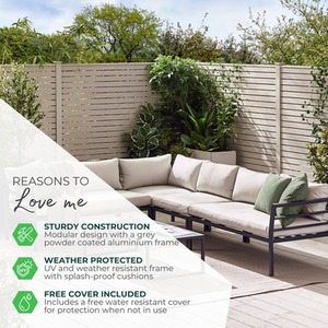 Metal Outdoor Sofa Set - Montenegro Grey Metal Corner Sofa and Table - 6 Seat - Grey by FurnitureboxUK