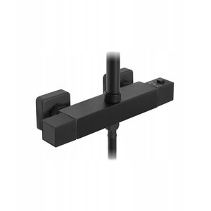Square Rainfall Black Brass Shower Column Wallmounted Thermostatic Mixer - Black by Invena