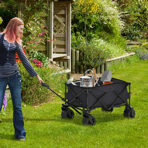 Outsunny Outdoor Pull Cart Folding Cargo Wagon - Black by Outsunny