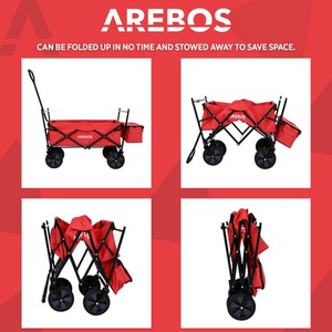 Foldable Cart With Roof - Red by Arebos