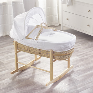 Sleepy Little Owl Moses Basket with Natural Rocking Stand - White by Kinder Valley