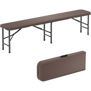 6FT Plastic Folding Bench Fold-in-Half Seat - Brown by Costway