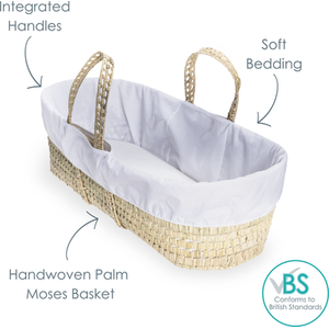Scandi Palm Moses Basket - White by Clair de Lune