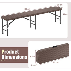 6FT Plastic Folding Bench Fold-in-Half Seat - Brown by Costway