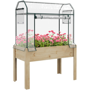 Outsunny Raised Garden Bed with Plastic Greenhouse Cover and Bed Liner - Natural and Clear by Outsunny