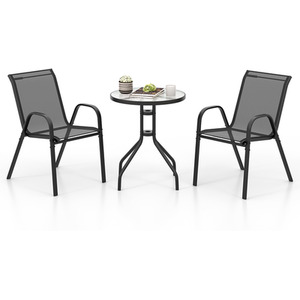 3 Pcs Patio Bistro Set - Black by Costway
