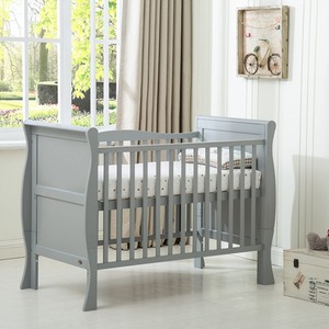 Savannah Sleigh Wooden Baby Cot Bed with Mattress - Grey by Mcc Direct