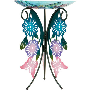 Butterfly Bird Bath with Stand - Multicolour