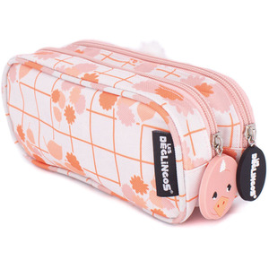 Pomelos the Ostrich 2-Zip Animal Face Pencil Case - Pink by Les Deglingos
