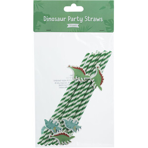 Pack of 10 Dinosaur Party Straws - Green